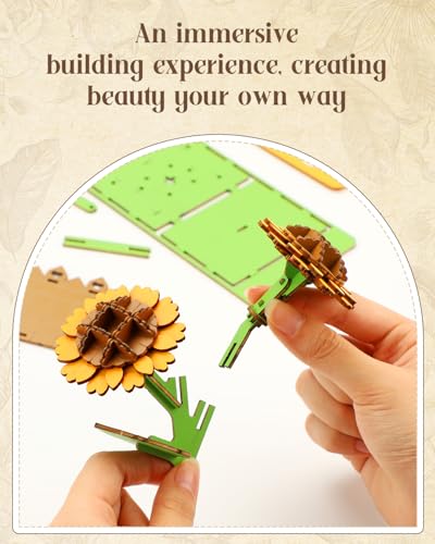 3D Puzzles for Adults, Sunflower DIY Wooden Flowers Building Kit - style: Sunflower