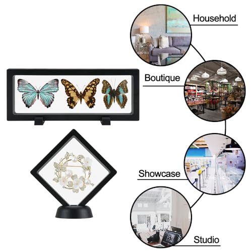 3D Floating Display Case, Transparent Film Jewely Storage Box, Black Challenge Coin Display Holder Stand for Antique Challenge Coins Medals Jewelry Shells Gems Minerals Rocks Specimen Pins (24Pcs) - color: 24pcs