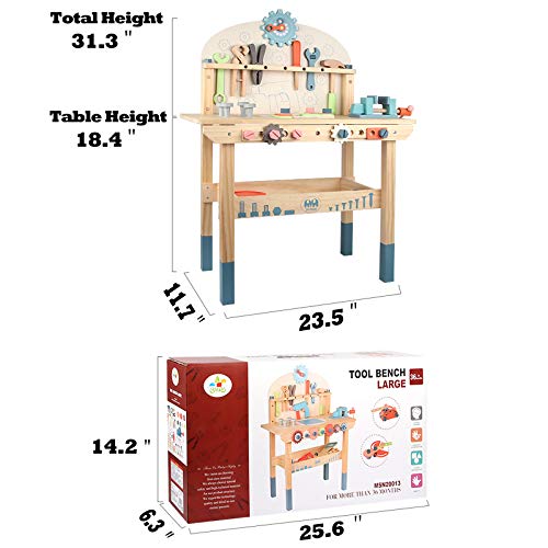 Tool Bench for Kids Toy Play Workbench Wooden Tool Bench Workshop Workbench with Tools Set Wooden Construction Bench Toy for 3 4 5 Year Boys Girls - style: Green Tool Bench