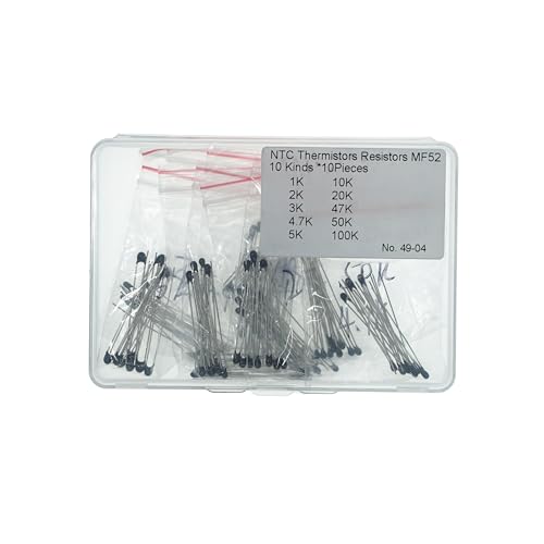 10 Values x 10 Pieces, Total 100 Pieces,NTC Thermistors Resistors MF52 Inrush Current Limiter Temperature Sensor Assorted Kit Including (1K 2K 3K 4.7K 5K 10K 20K 47K 50K 100K ohm) - style: MF52