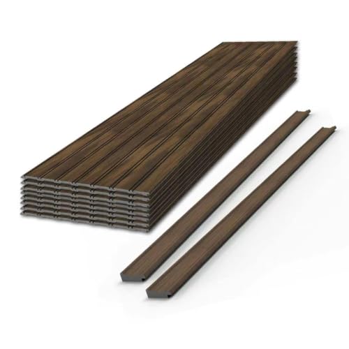 Wall Wainscoting Panel Kit,8-Pack 38.6"x9.8"(98x25cm) Slat Panels with 2-Pack Molding Trims,Beadboard Board and Batten Panels,DIY Wall Panel Kit - Cover 21.6 Sq.Ft (Walnut) - color: Walnut