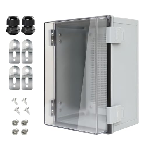 Junction Box IP65 Waterproof ABS Plastic Enclosure Hinged PC Clear Cover Electrical Project Box with Mounting Plate, Wall Brackets, Cable Glands 11.8"x 7.9" x 7.1" - color: Clear Cover, size: 11.8"x 7.9" x 7.1"