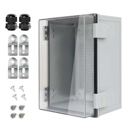 Junction Box IP65 Waterproof ABS Plastic Enclosure Hinged PC Clear Cover Electrical Project Box with Mounting Plate, Wall Brackets, Cable Glands 11.8"x 7.9" x 7.1" - color: Clear Cover, size: 11.8"x 7.9" x 7.1"
