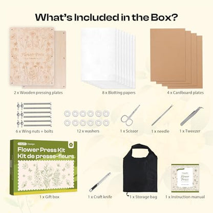 Caydo Extra Large Flower Press Kit, 15"x11.4" 4 Layers Wooden Flower Pressing Kit for Adults - Pressed Flowers, Herbs & Leaves, DIY Wedding Bouquet Flowers Preservation for Frame Bookmark Scrapebook - size: 15"x11.4"