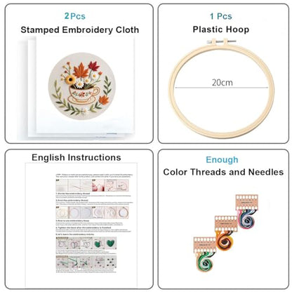 Konrisa Flower Cup Embroidery Kits for Adults,Creative Floral Embroidery Starter Kit DIY Sewing Practice with Hoop,Needlepoint Cross Stitch Kit, Set of 2 - color: flower cup