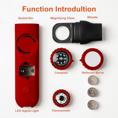 Emergency Survival Safety Whistle，Whistle for Kids with Lanyard,Compass,Thermometer,Ideal for Kayaking, Boating, Hiking, Camping, Climbing - color: Red 2pxs