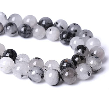 12MM 30PCS Natural Crystal Stone Black Rutile Quartz Gemstone 2A Grade Loose Beads for Jewelry Making DIY Bracelet Necklace Semi Precious Beads 1 Strand - color: Black Rutile Quartz, size: 12mm