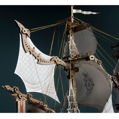 Helixsun 3D DIY Victorian-Style Wooden Fairy Ship Detailed Assembly Model Kit (White/386 Pcs/No Glue) — Twin-masted Warship Layout with A Four-Deck Stern Castle
