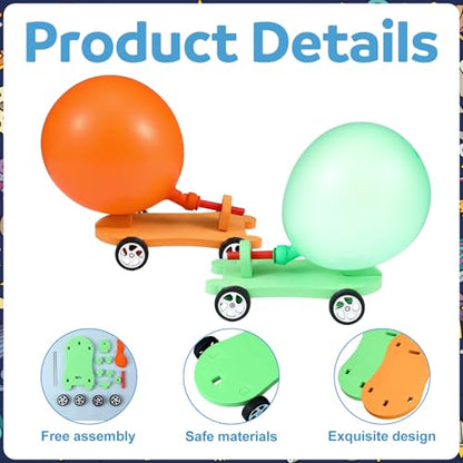 Shappy 36 Sets Car Balloon Powered Racers Balloon Launcher & Powered Car Set Fun Party Gifts Fun Educational Assembly Kit Birthday Party Prizes Presents Easy Science Experiment (Green and Orange) - color: Green and Orange