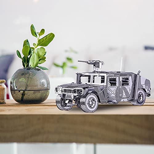 Piececool 3D Metal Puzzle Car Model Kits, American Hummer H1 Military Vehicle Models Kit, Brain Teaser DIY Metal Model Building Kits for Adults Teens Stress Relief, Best Gifts - color: Silverhummer