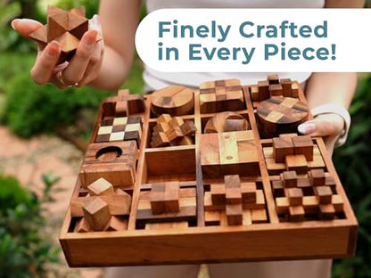 BSIRI 16 in 1 Wooden Brain Teaser Puzzles for Adults and Seniors Interlocking 3D Mini Wood Mind Games Hand Puzzle Teasers Set Toys Coffee Table Games Gift - style: 16 Puzzle Set