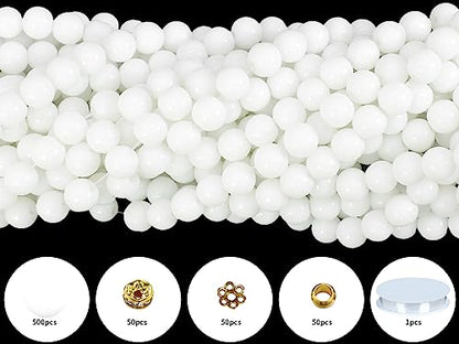 8mm Snow White Glass Beads Kit 650pcs for Jewelry Making - size: 8mm White #361