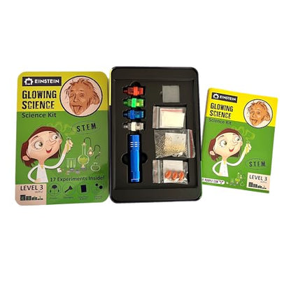 Einstein’s Glow in Dark Science Kit for Kids. STEM for Boys & Girls Aged 8 and Above. 18 Exciting Experiments Inside. Detailed Picture Guide Included. - color: Green and Yellow