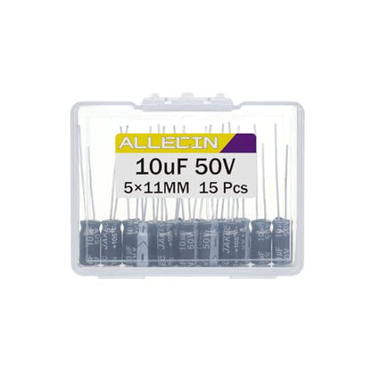 10uF 50V 5x11mm Electrolytic Capacitor 10 UF MFD 50 Volt 0.2x0.43in Aluminum Capacitors (Pack of 15) - style: 10uF 50V 5x11MM