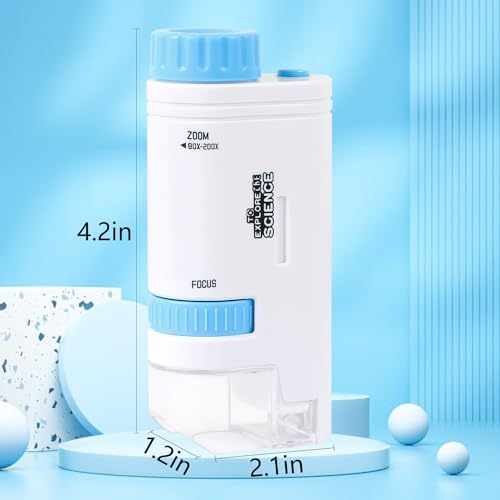 Microscope Pocket Handheld Miniscope 80X-200X Portable Microscope with LED Light for Learning Education Exploring (Blue)