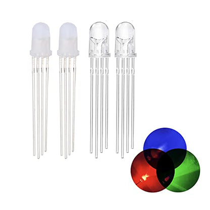 100pcs 5mm RGB LED Emitting Diode Micro Indicator Red Green Blue Multicolor Common Anode Cathode DIY PCB Circuit Bulb (5mm Transparent Cathode RGB 100pcs) - color: 5mm Transparent cathode RGB 100pcs