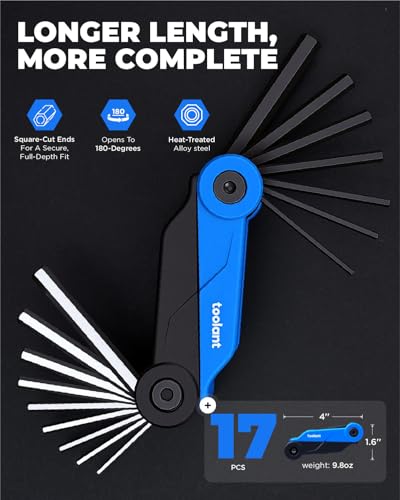 Kraftek toolant 17PCS Folding Allen Wrenches Sets(Metric and SAE), Metric Allen Key Set 1.5mm- 8mm, SAE Hex Key Set 5/64”- 1/4", Folding Hex Keys for Home Repair and Bikes(EDC),gift for men - size: 17PCS (Folding - Metric&SAE)