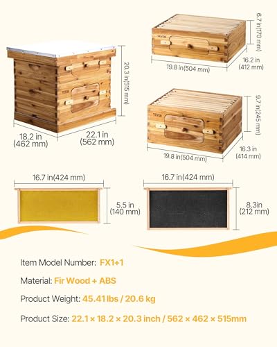 VEVOR Bee Hive 10 Frame Bee Hives Starter Kit, Beeswax Coated Fir Wood, 1 Deep + 1 Medium Bee Boxes Langstroth Beehive Kit, Transparent Acrylic Windows with Foundations for Beginners Pro Beekeepers - size: Deep Box x 1+ Medium Box x 1