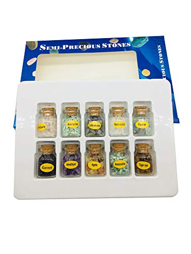 9pcs Mini Glass Wishing Bottles Tumbled Gemstone Crystal Chips Chakra Healing Reiki Stone Set (10 pcs Mineral specimens) - color: 10 Pcs Mineral Specimens