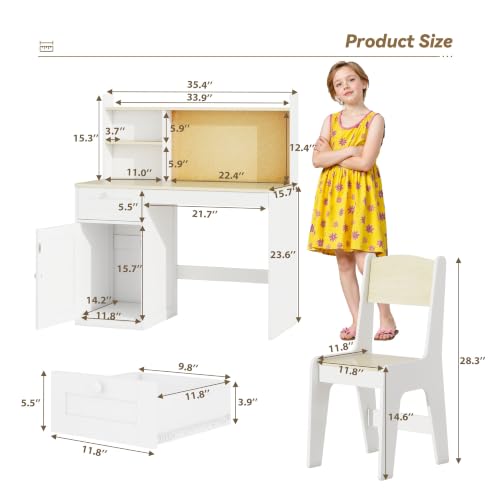 FTZxHKLX Wooden Kids Study Desk and Chair Set for 5-12 Years Old, Natural - color: Natural, size: Regular