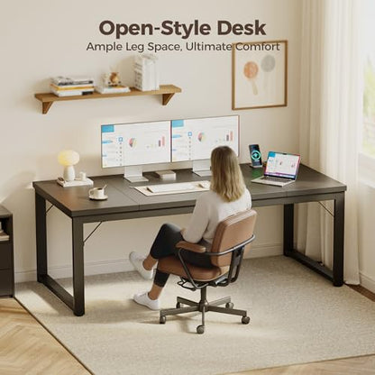 Mericonia 63 Inch Computer Desk with Power Outlets, 1.2" Thick Office Table - color: Black, size: 63*23,1.2"T