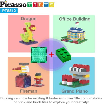 PicassoTiles 512 PCs Grand Playset Magnetic Tiles and Building Block Combo Creative Buildings & Figures Such as Bridges Hearts Unique Characters & More Educational STEM Toys Learning Activity Ages 3+ - color: 512pcs Magnetic Tile & Building Brick Combo