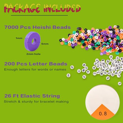 ADIIL 7200pcs Clay Beads Bracelet Making Kit, 6mm Polymer Heishi Beads for Jewelry Making, Friendship Bracelet Kit Birthday Gift for Adults Halloween - color: Halloween