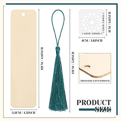 TaoBary 92 Pcs 4.8 x 1.3 Inch Flower Wood Bookmark Making Kit Includes 36 Unfinished Blank Bookmarks 36 Tassels 20 Templates, Back to School DIY Painting Craft for Home Class Holiday Teachers Gift - style: Flower
