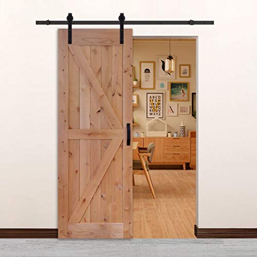 LUBANN 28 in. x 84 in. Urban Style Framed British-Brace Barn Door Unfinished Hardwood Knotty Alder Solid Wood Dissembled Barn Door Slab with Hardware - size: 28X84 British Brace