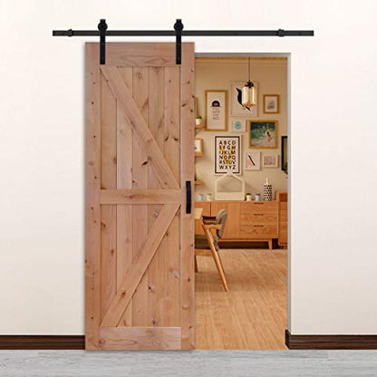 LUBANN 28 in. x 84 in. Urban Style Framed British-Brace Barn Door Unfinished Hardwood Knotty Alder Solid Wood Dissembled Barn Door Slab with Hardware - size: 28X84 British Brace