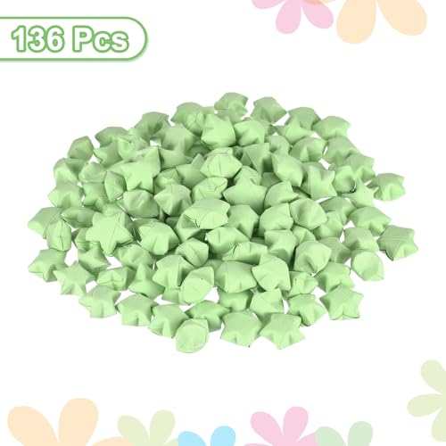 MECCANIXITY 136pcs Pre-made Origami Lucky Stars Paper Wishing Star Pale Green for Best Wish Christmas Party Wedding Valentine's Day Girl Friends Gift - color: Pale Green