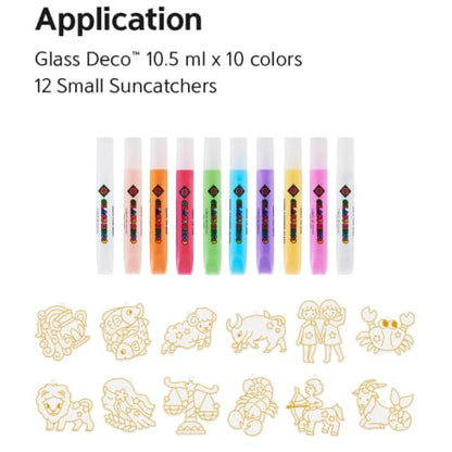 AMOS Sun Deco Window Art Kit for Kids — 10.5 ml x 10 Colors — 12 Small Gold Outline Suncatchers (Constellations), DIY Kids Arts and Crafts