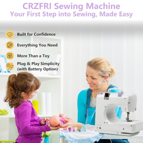 All-in-One Mini Sewing Machine for Beginners with Sewing Kit - size: Includes Pink&Green Fabric