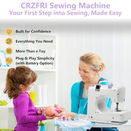 All-in-One Mini Sewing Machine for Beginners with Sewing Kit - size: Includes Pink&Green Fabric