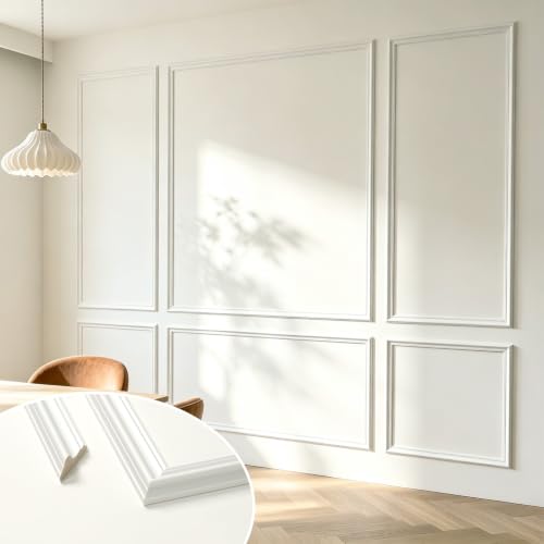 Peel and Stick Wall Molding Kit, Wainscoting Panels 24 PCS - color: White-Modern C