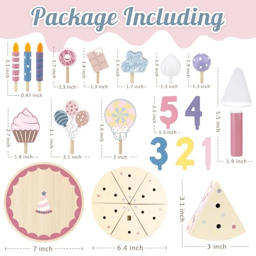Wooden Birthday Party Cake Play Food Sets for 3 4 5 Year Old - color: Pink