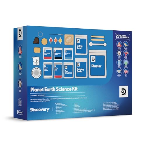 Discovery Planet Earth Science Kit for Kids| 27 Science Experiments| Erupting Volcano, Slime Lava, Geodes, Grow Crystals, Dino Fossil| STEM Geology Activity Set| Educational Learning Toy| Gift Ages 8+