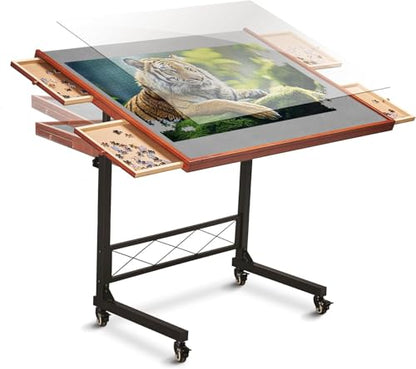 JoyBerri Jigsaw Puzzle Table with Drawers – Adjustable Height, All Ages - style: Gray