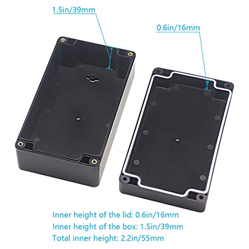 Junction Box, Zulkit Project Box IP65 Waterproof Outdoor Box ABS Plastic Electrical Boxes Electronic Enclosure Black 6.22 x 3.54 x 2.36 inch (158 x 90 x 60 mm)(Pack of 2) - size: 6.22'' x 3.54'' x 2.36''(Pack of 2)