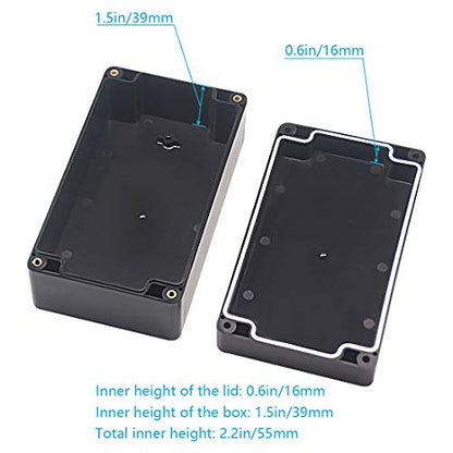 Junction Box, Zulkit Project Box IP65 Waterproof Outdoor Box ABS Plastic Electrical Boxes Electronic Enclosure Black 6.22 x 3.54 x 2.36 inch (158 x 90 x 60 mm)(Pack of 2) - size: 6.22'' x 3.54'' x 2.36''(Pack of 2)