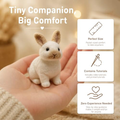 FACE N FACE DIY Needle Felting Kit Realistic White Rabbit Tan Ears – Needle Felting Starter Kit with Fiber Roving, Needles, Felting Pad & Instructions | Felted Rabbit Animal Kit for Beginners Adults - color: Light Brown