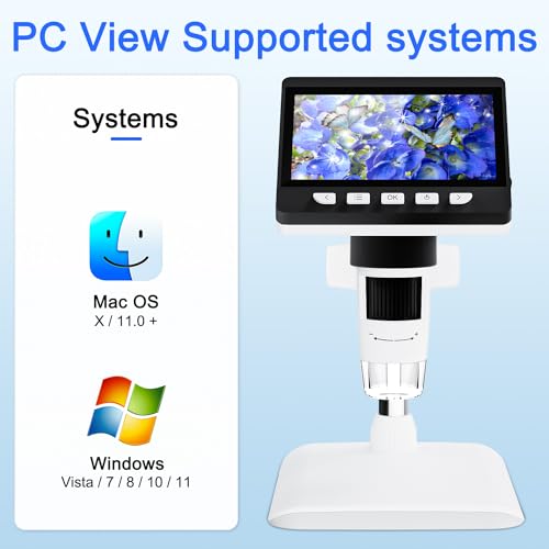 4.3" Digital Microscope for Adults, USB Coin Magnifier with 8 Lights - color: White