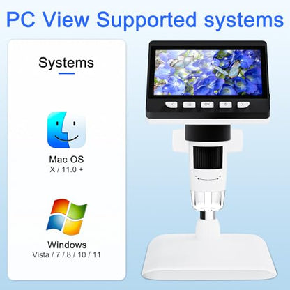 4.3" Digital Microscope for Adults, USB Coin Magnifier with 8 Lights - color: White