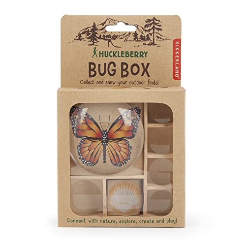 Kikkerland Huckleberry My Little Museum Bug Box Collection, Observation Bug House, 7 Compartments, in-Built Magnifying Lenses, for Insect Collecting