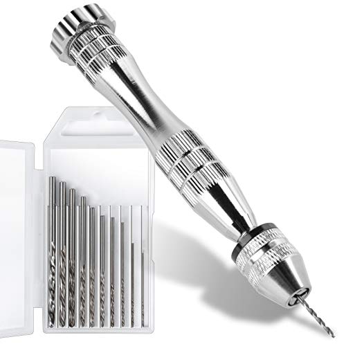 LEOBRO Hand Drill, Steel Pin Vise with 10 PCS Small Drill Bits (0.8 mm-3 mm), for Resin, Wood, Clay, DIY Crafts Keychains Jewelry Making - color: A-silver