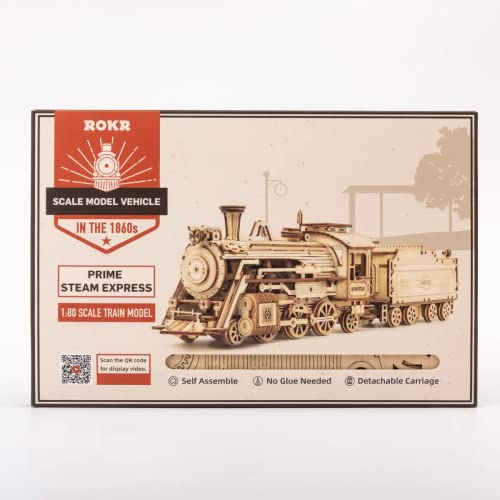 ROKR Model Car Kits Wooden 3D Puzzles Model Building Kits for Adults to Build-Educational Brain Teaser Assembly Model, Desk Decor/DIY Hobbies/Gifts (Prime Steam Express/12.1 * 2.7 * 3.3) - style: MC - Prime Steam Express