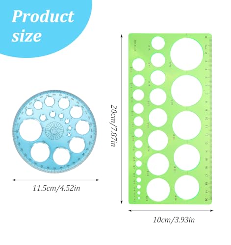 2 Pcs Circle Ruler, Multi-Function Circle Templates Stencil for Drawing - color: Blue & Green