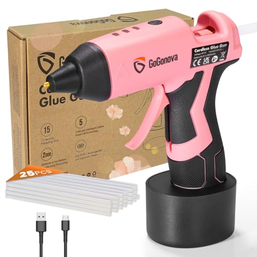 GoGonova Cordless Hot Glue Gun Kit, 2Ah Battery, Includes 25 Glue Sticks - color: Pink, size: 2Ah