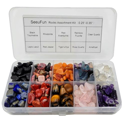 10 Kinds Gemstones and Crystals Set Tumbled Chips Crystals for Jewelry Making,Candle Making,Crushed Stones Rocks and Minerals Science Kit,Black Tourmaline,Rhodonite