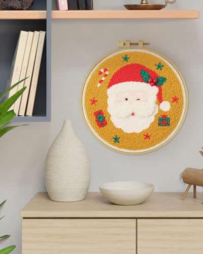 ERKOON Christmas Punch Needle Kit Adults Beginners, DIY Easy Christmas Embroidery Set for Starter Art Craft, Needling Punch Project with Patterns, Tools, Yarns, Hoop, Instruction (Santa Claus) - color: Santa Claus